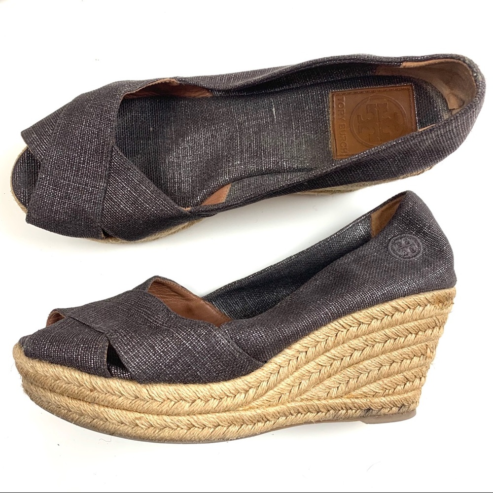Tory Burch silver / black wedges